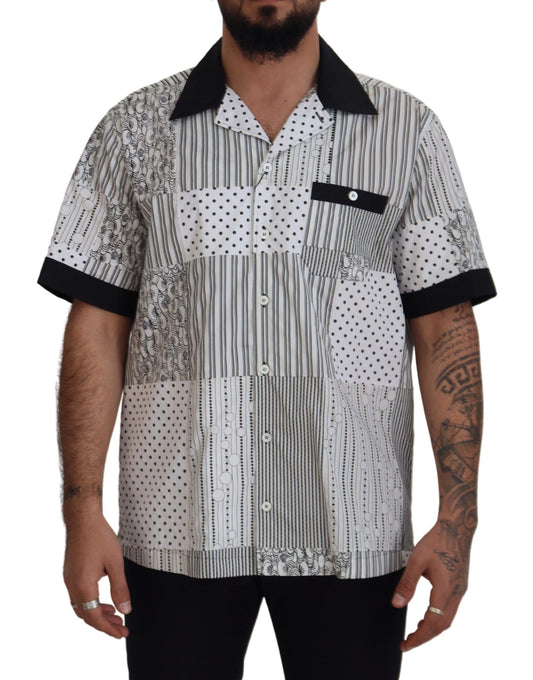 Dolce & Gabbana White Black Patterned Button Down Shirt Dolce & Gabbana