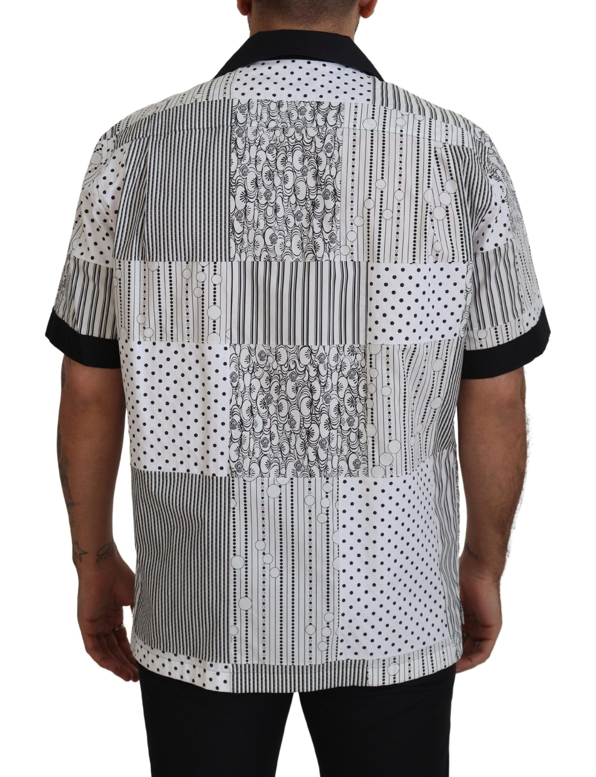 Dolce & Gabbana White Black Patterned Button Down Shirt Dolce & Gabbana