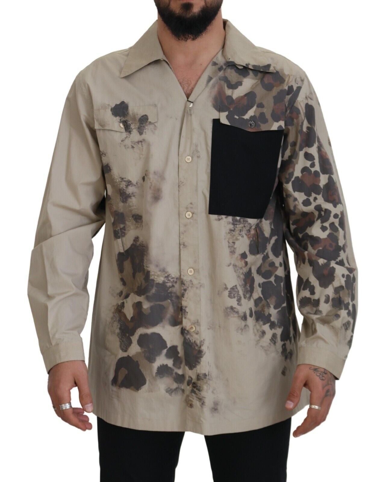 Dolce & Gabbana Beige Camouflage Cotton Long Sleeves Shirt Dolce & Gabbana