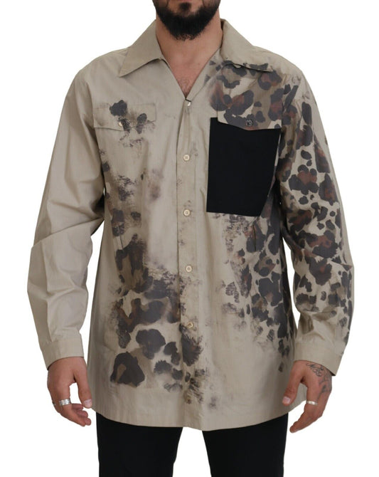 Dolce & Gabbana Beige Camouflage Cotton Long Sleeves Shirt Dolce & Gabbana
