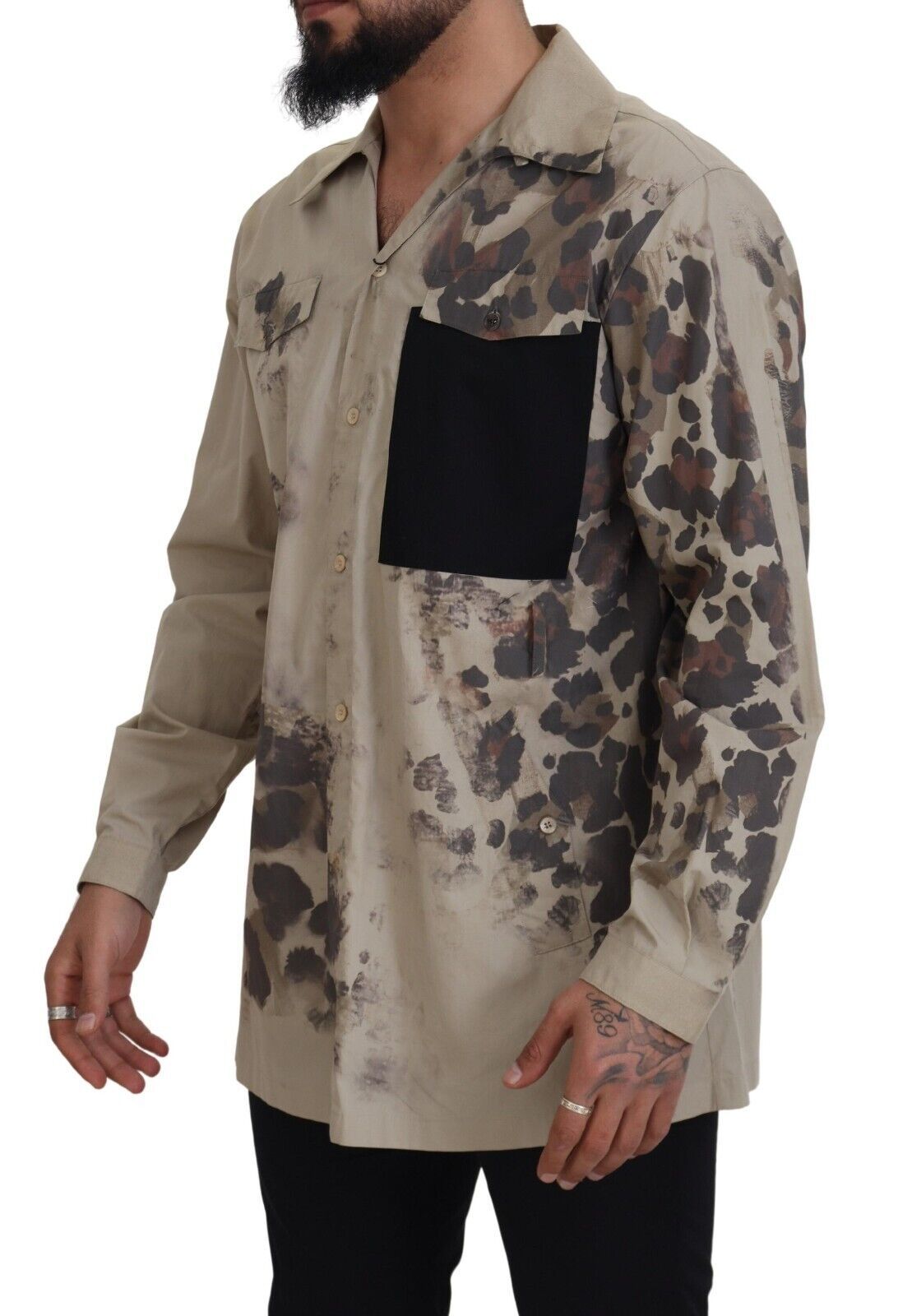 Dolce & Gabbana Beige Camouflage Cotton Long Sleeves Shirt Dolce & Gabbana