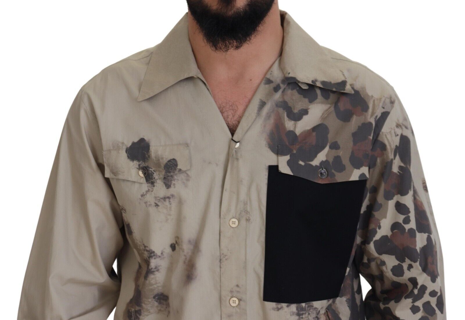 Dolce & Gabbana Beige Camouflage Cotton Long Sleeves Shirt Dolce & Gabbana