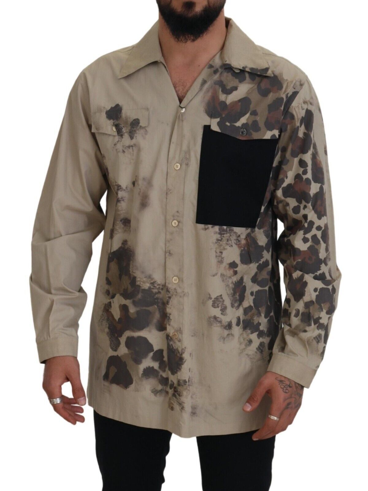 Dolce & Gabbana Beige Camouflage Cotton Long Sleeves Shirt Dolce & Gabbana