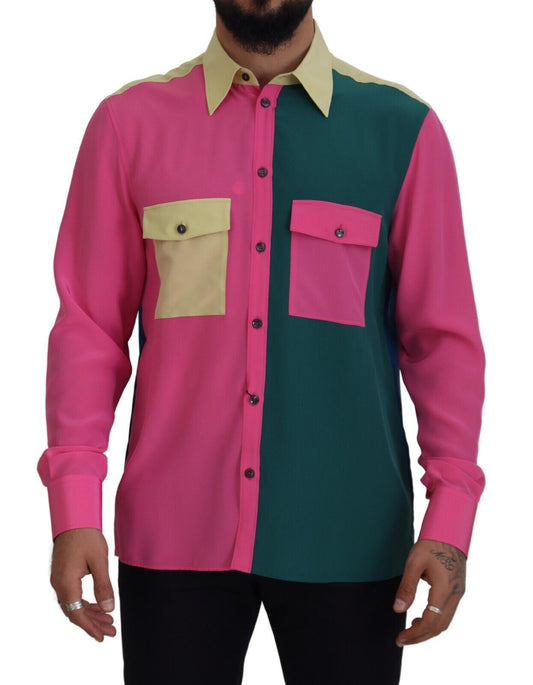 Dolce & Gabbana Multicolor Patchwork Silk Button Down Shirt Dolce & Gabbana