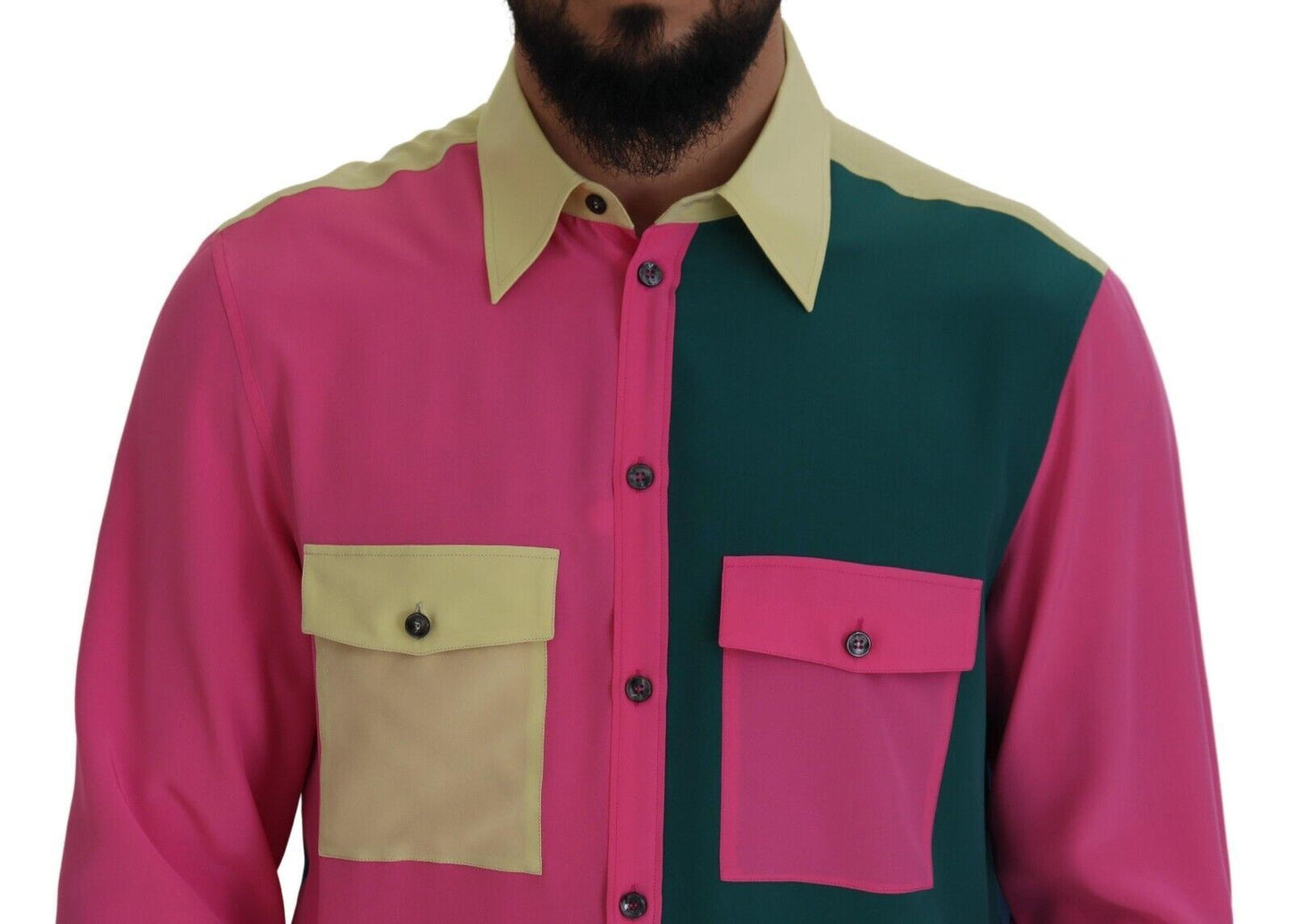 Dolce & Gabbana Multicolor Patchwork Silk Button Down Shirt Dolce & Gabbana