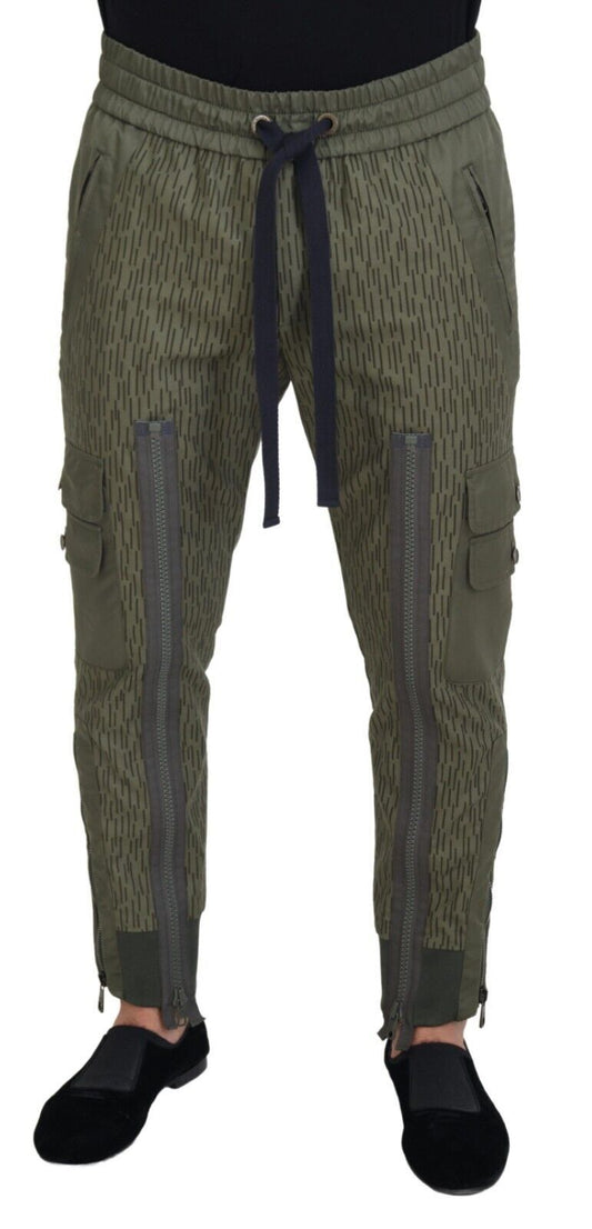 Dolce & Gabbana Green Striped Cargo Zipper Leg Men Trouser Pants Dolce & Gabbana