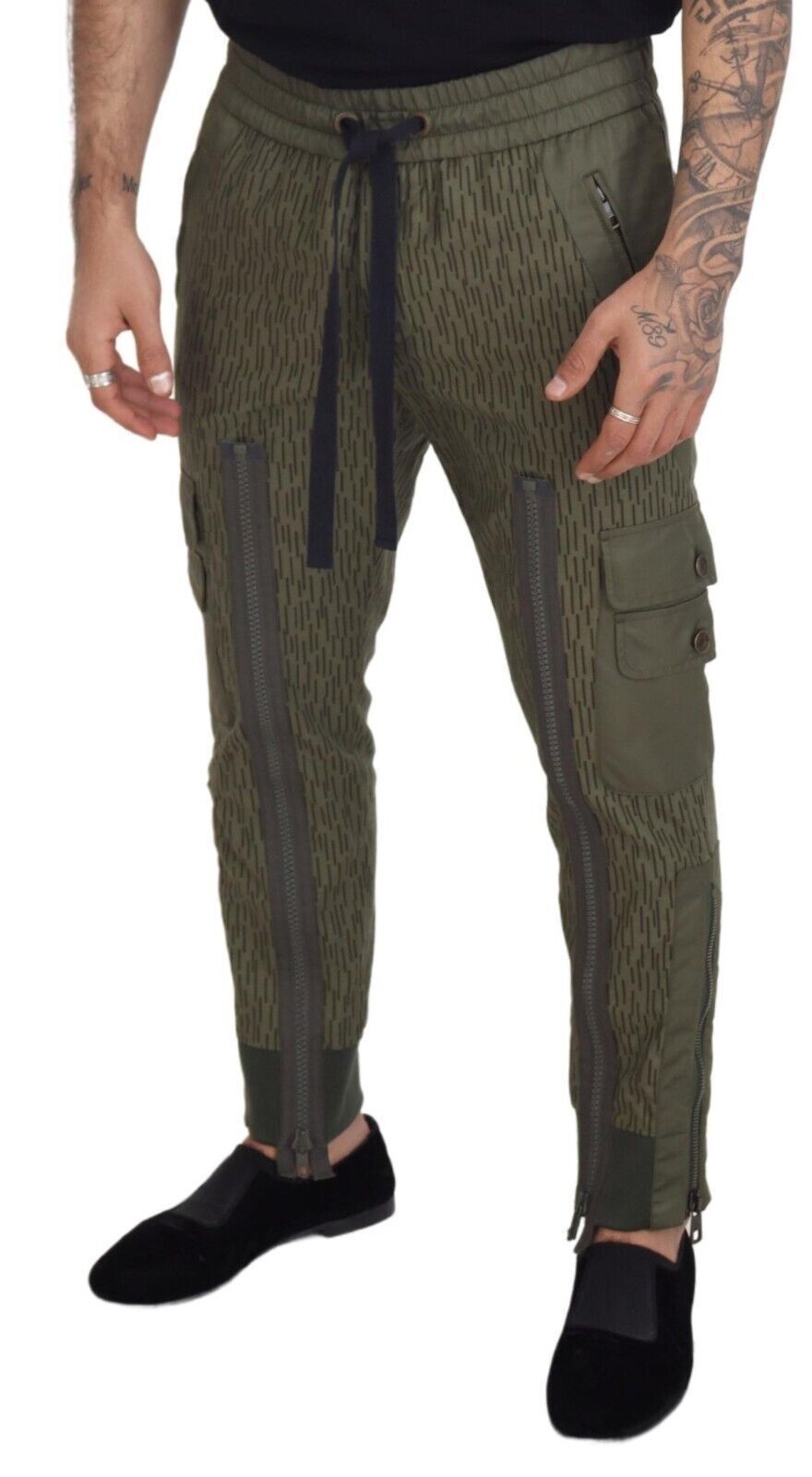 Dolce & Gabbana Green Striped Cargo Zipper Leg Men Trouser Pants Dolce & Gabbana