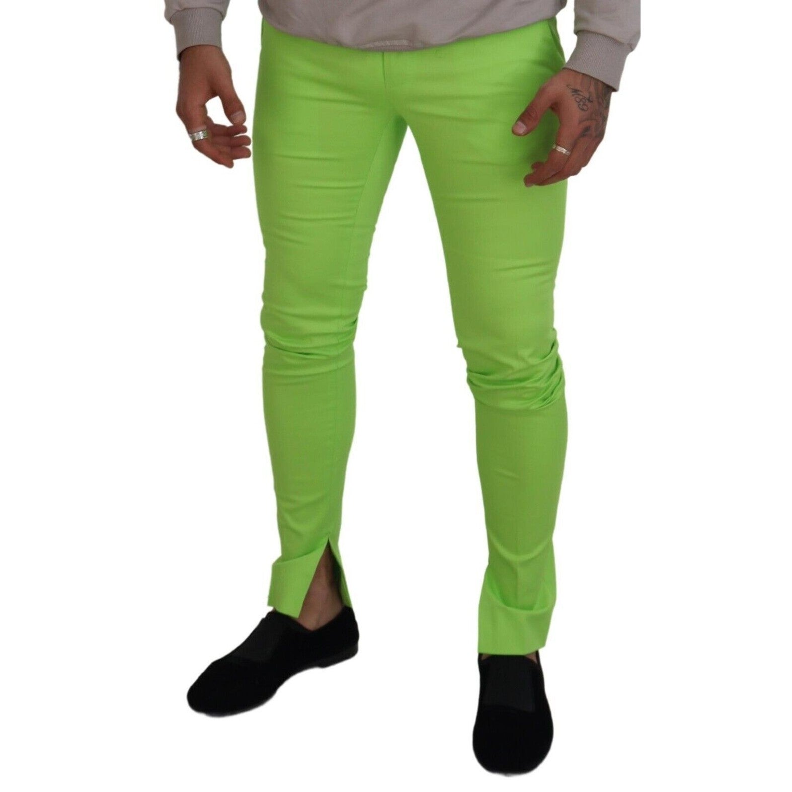 Dolce & Gabbana Light Green Cotton Skinny Men Trousers Pants Dolce & Gabbana