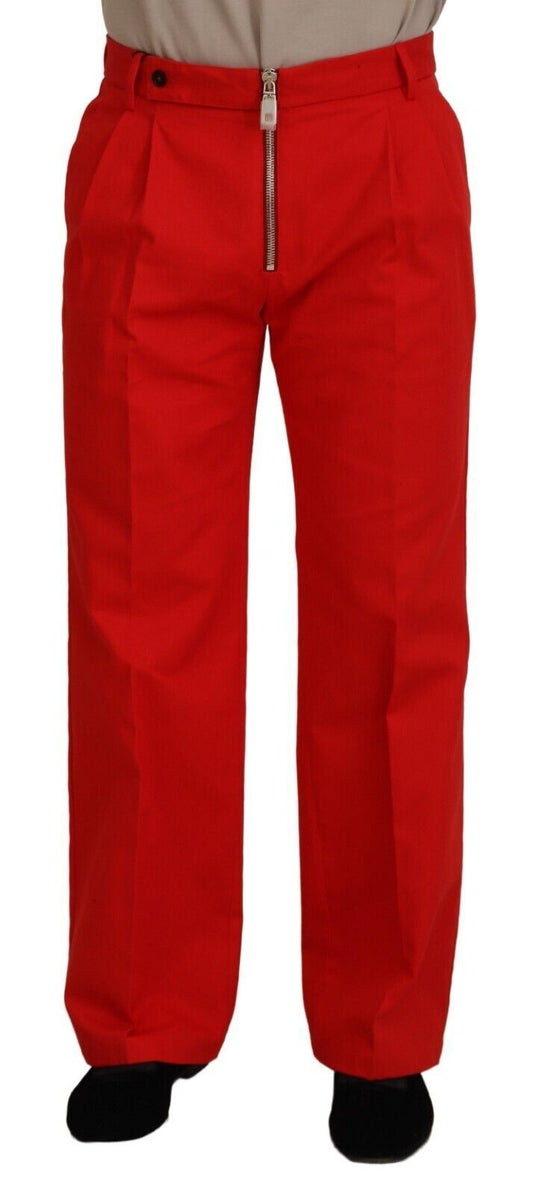 Dolce & Gabbana Red Straight Fit Men Trousers Cotton Pants Dolce & Gabbana