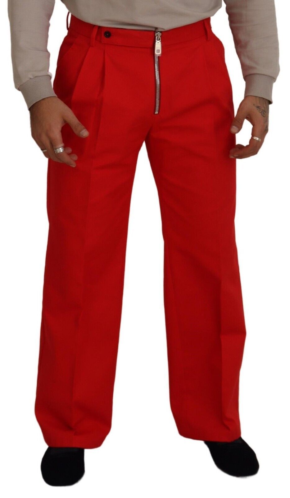Dolce & Gabbana Red Straight Fit Men Trousers Cotton Pants Dolce & Gabbana