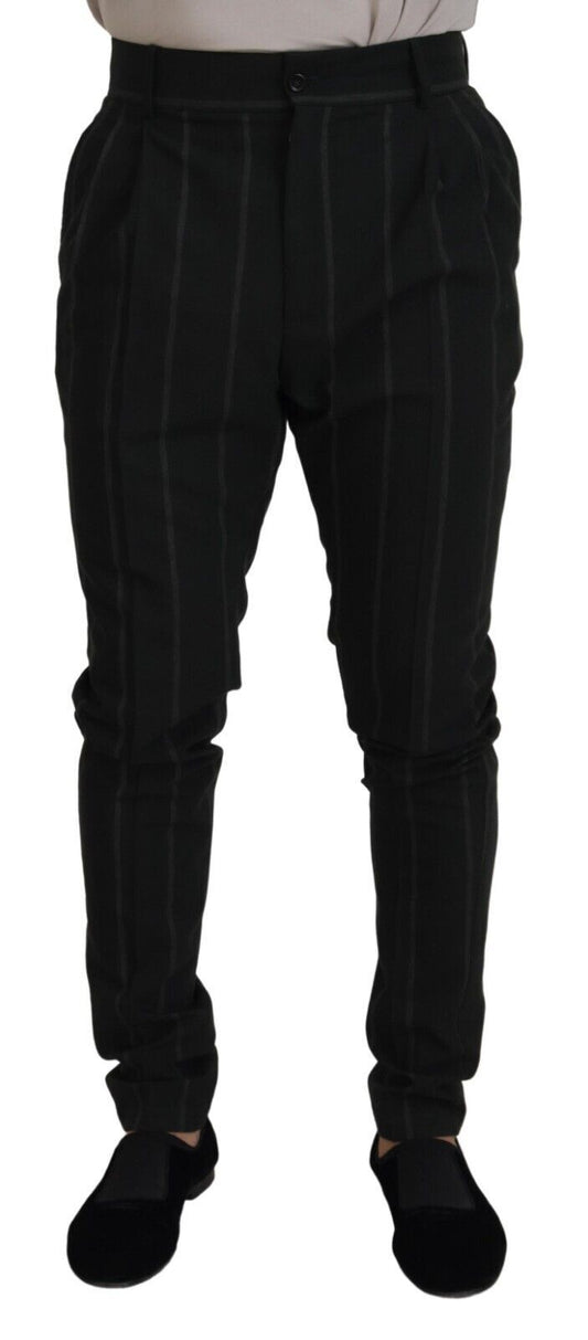 Dolce & Gabbana Black Striped Men Trousers Cotton Pants Dolce & Gabbana