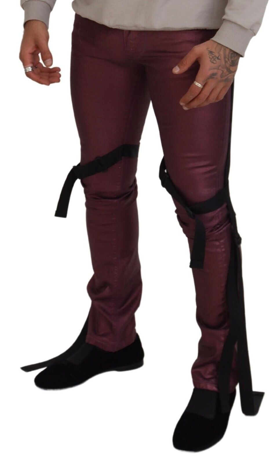 Dolce & Gabbana Magenta Cotton Men Casual Harness Denim Jeans Dolce & Gabbana