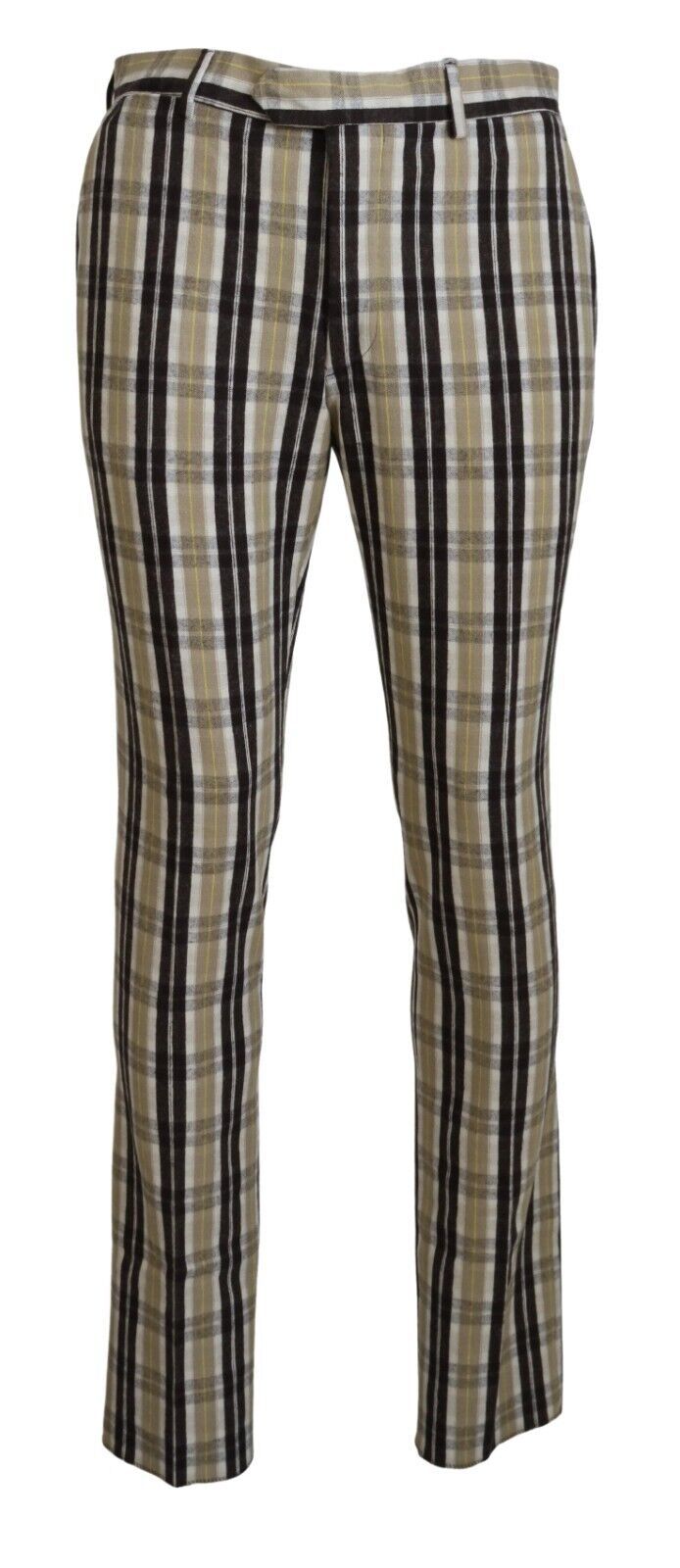 BENCIVENGA Multicolor Checkered Cotton Straight Fit Men Pants BENCIVENGA