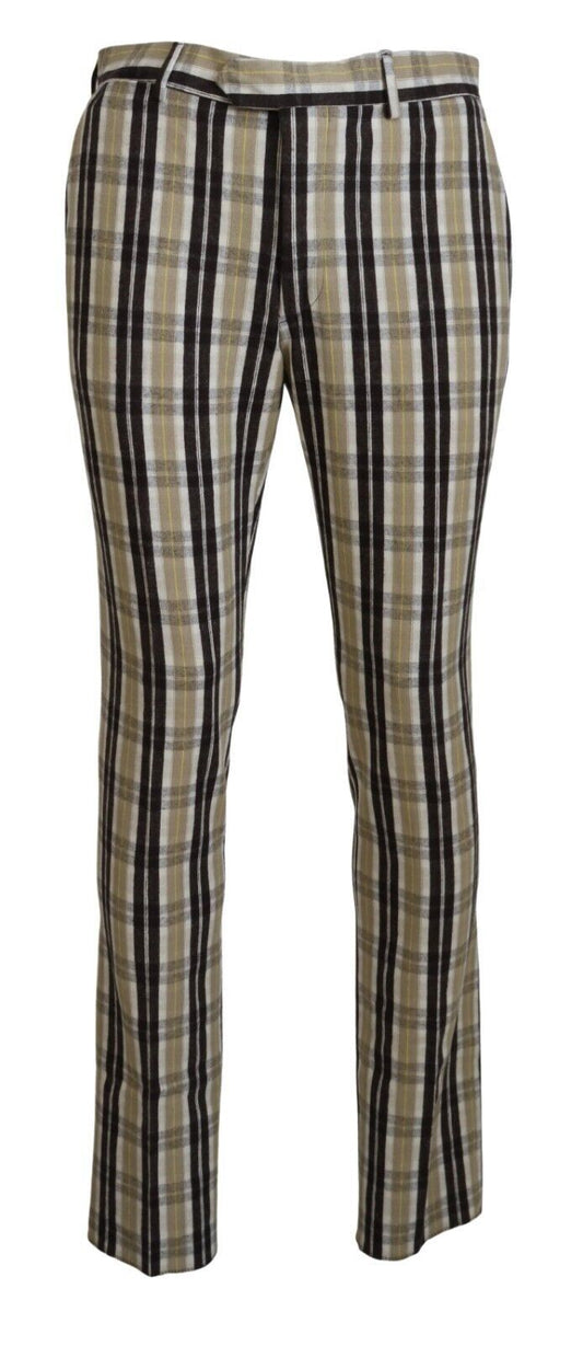BENCIVENGA Multicolor Checkered Cotton Straight Fit Men Pants BENCIVENGA