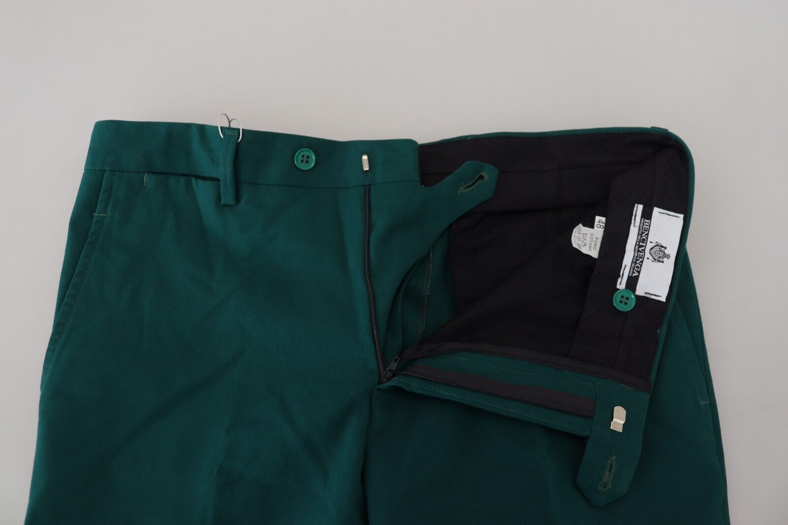 BENCIVENGA Green Straight Fit Men Formal Trousers Pants BENCIVENGA