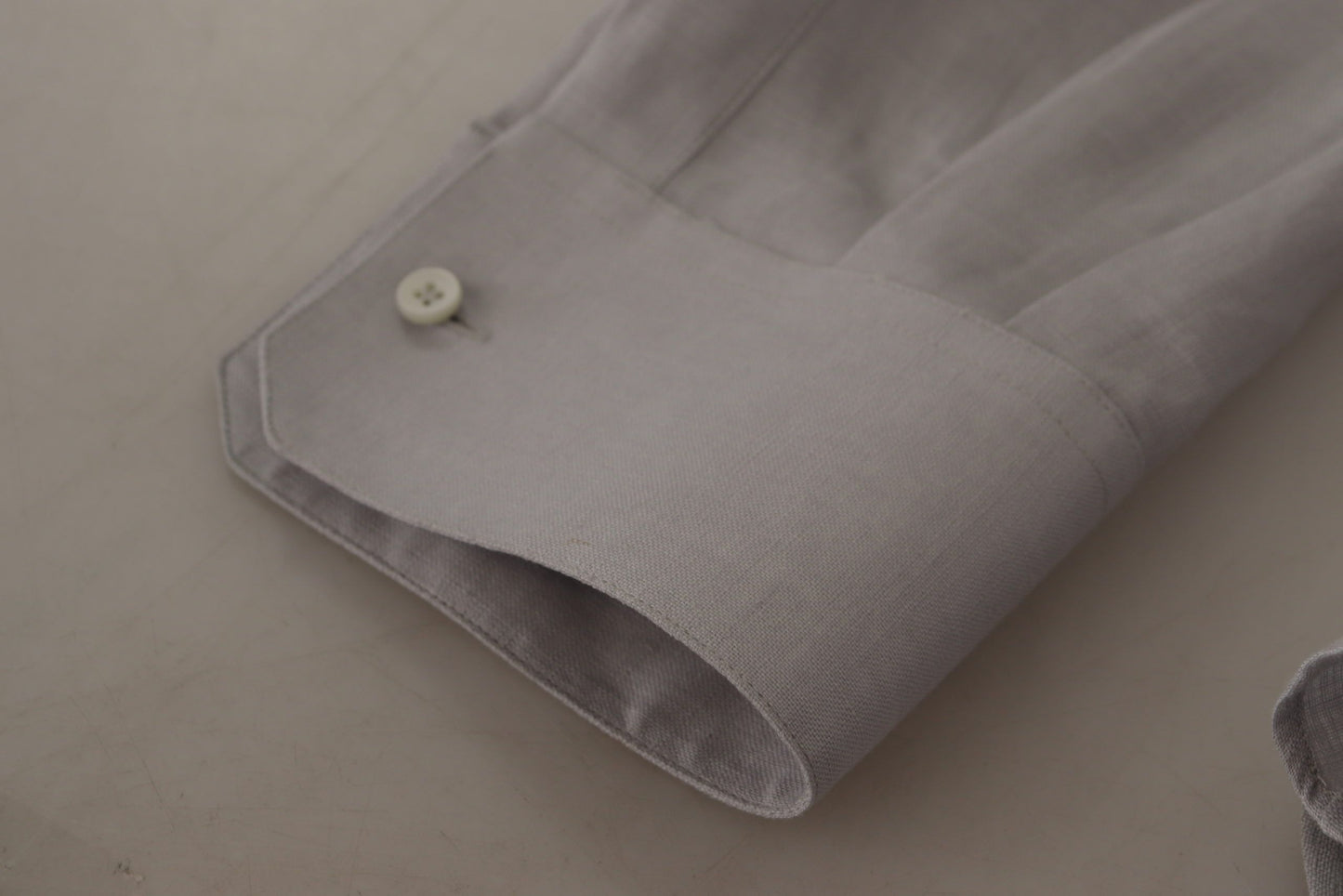 Dolce & Gabbana Gray Linen Long Sleeves Formal GOLD Shirt Dolce & Gabbana