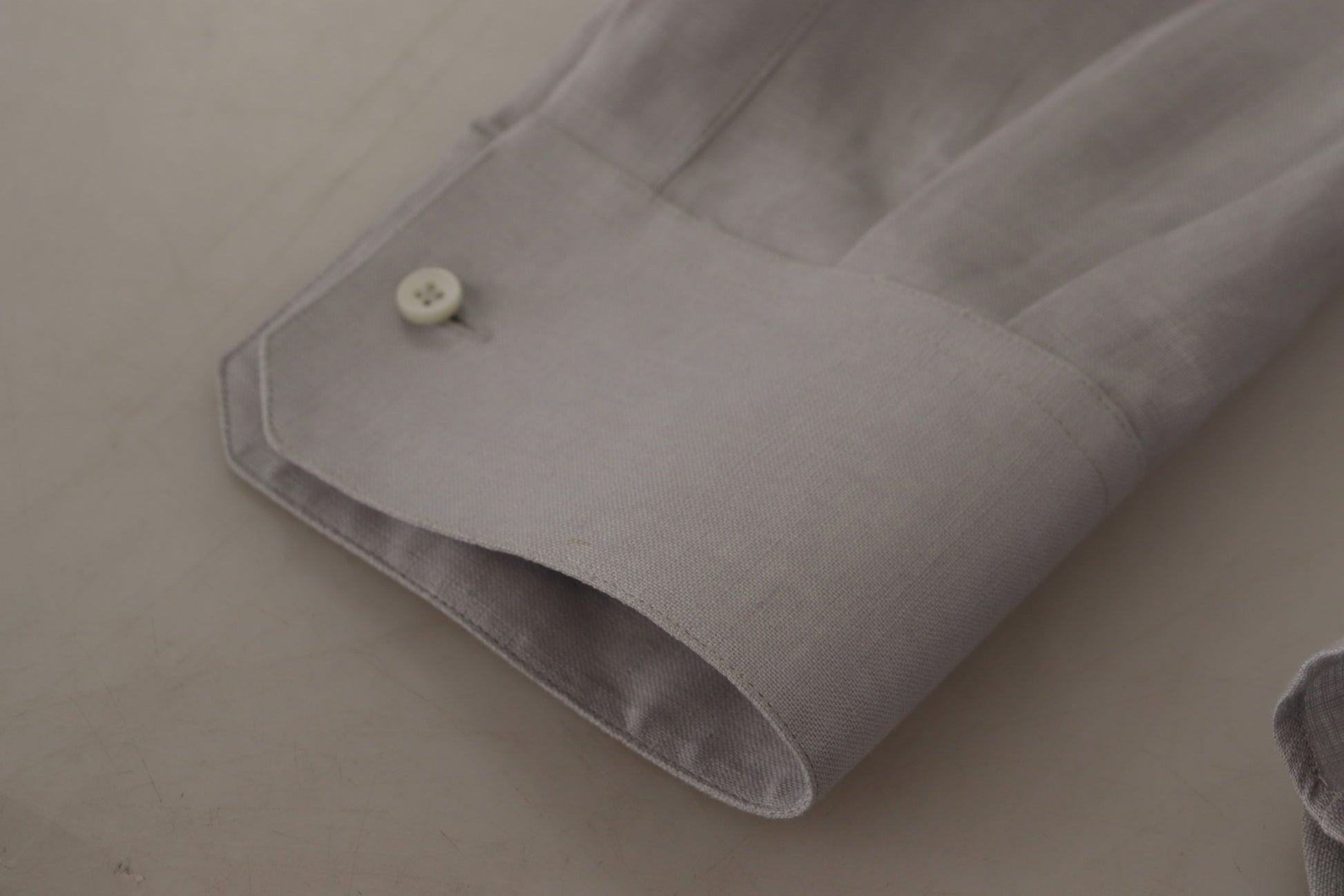 Dolce & Gabbana Gray Linen Long Sleeves Formal GOLD Shirt Dolce & Gabbana