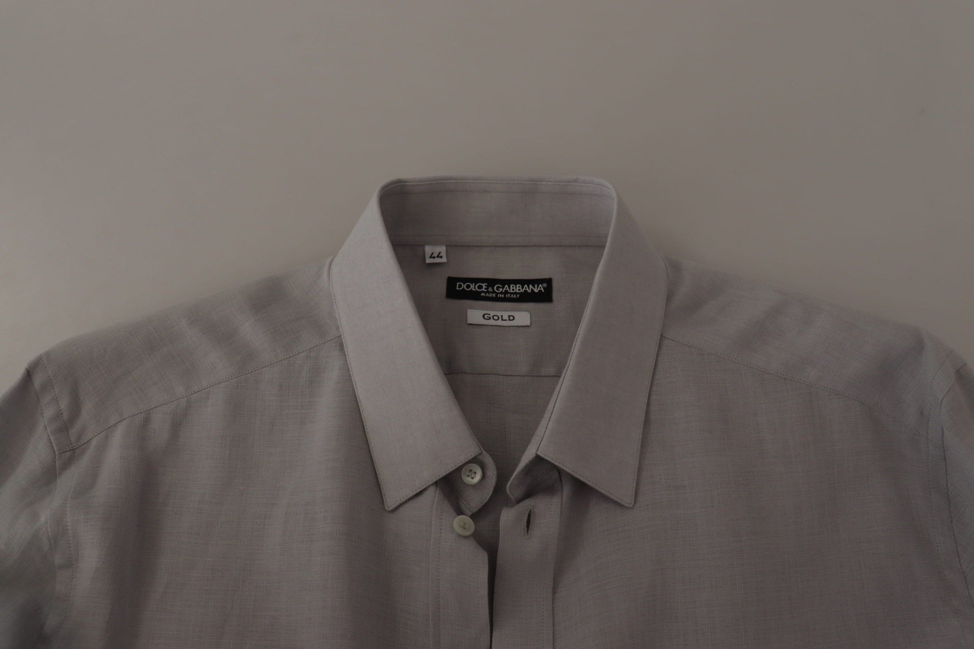 Dolce & Gabbana Gray Linen Long Sleeves Formal GOLD Shirt Dolce & Gabbana