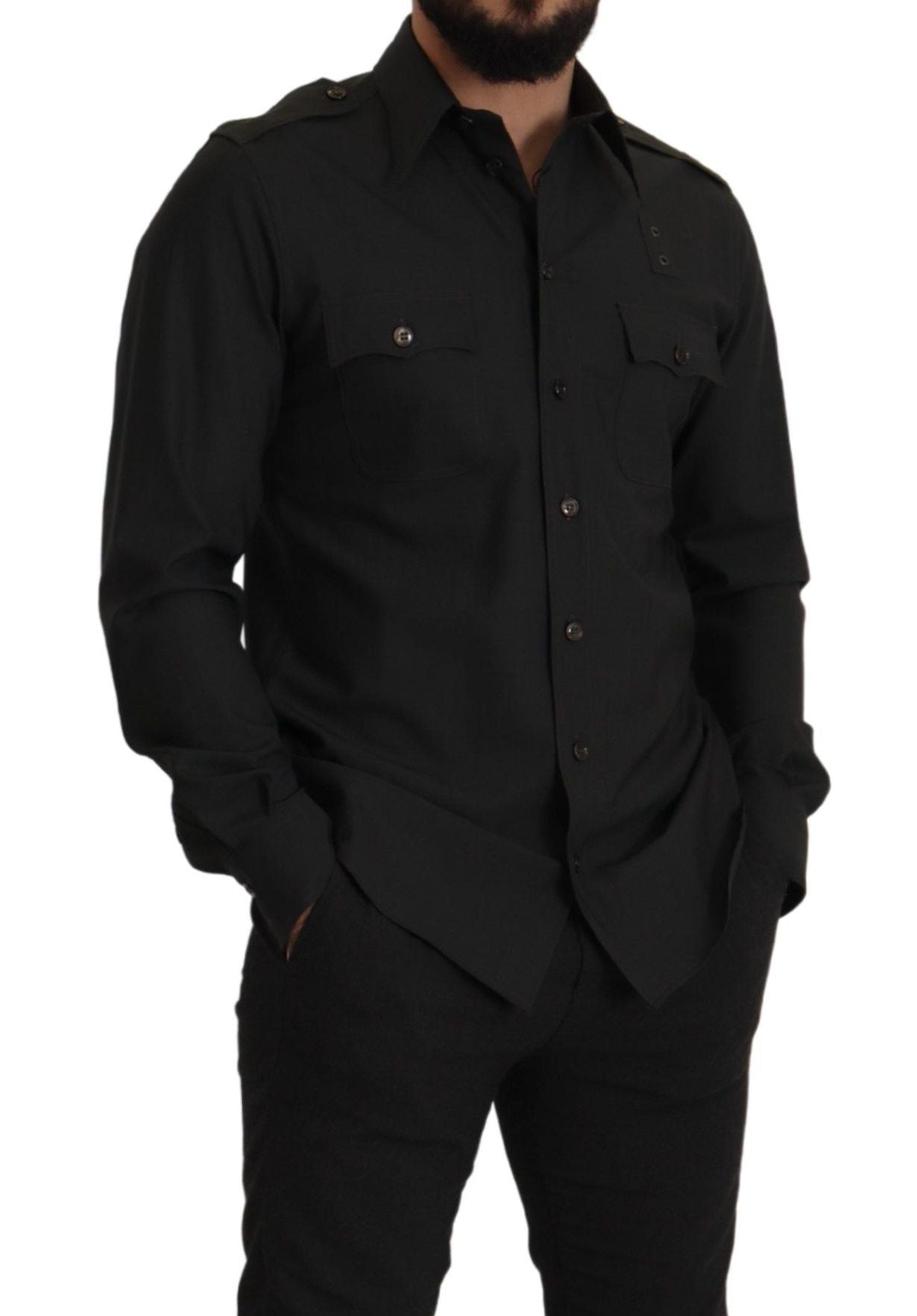 Dolce & Gabbana Dark Green Cotton Slim Fit Casual Men Shirt Dolce & Gabbana