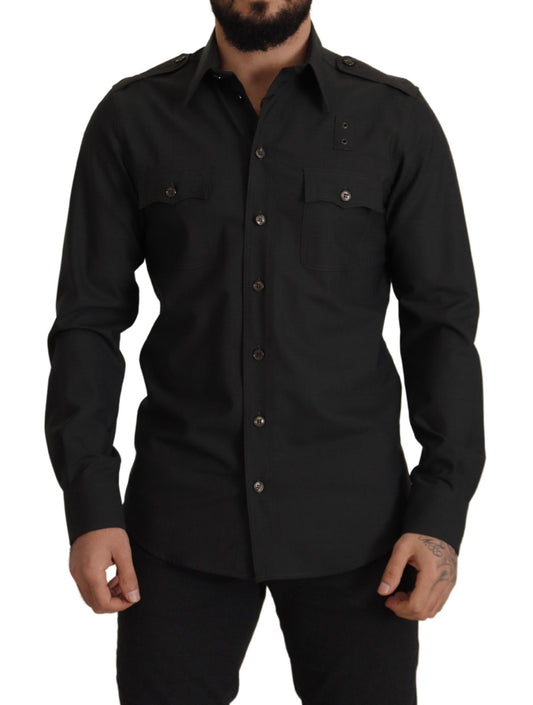 Dolce & Gabbana Dark Green Cotton Slim Fit Casual Men Shirt Dolce & Gabbana
