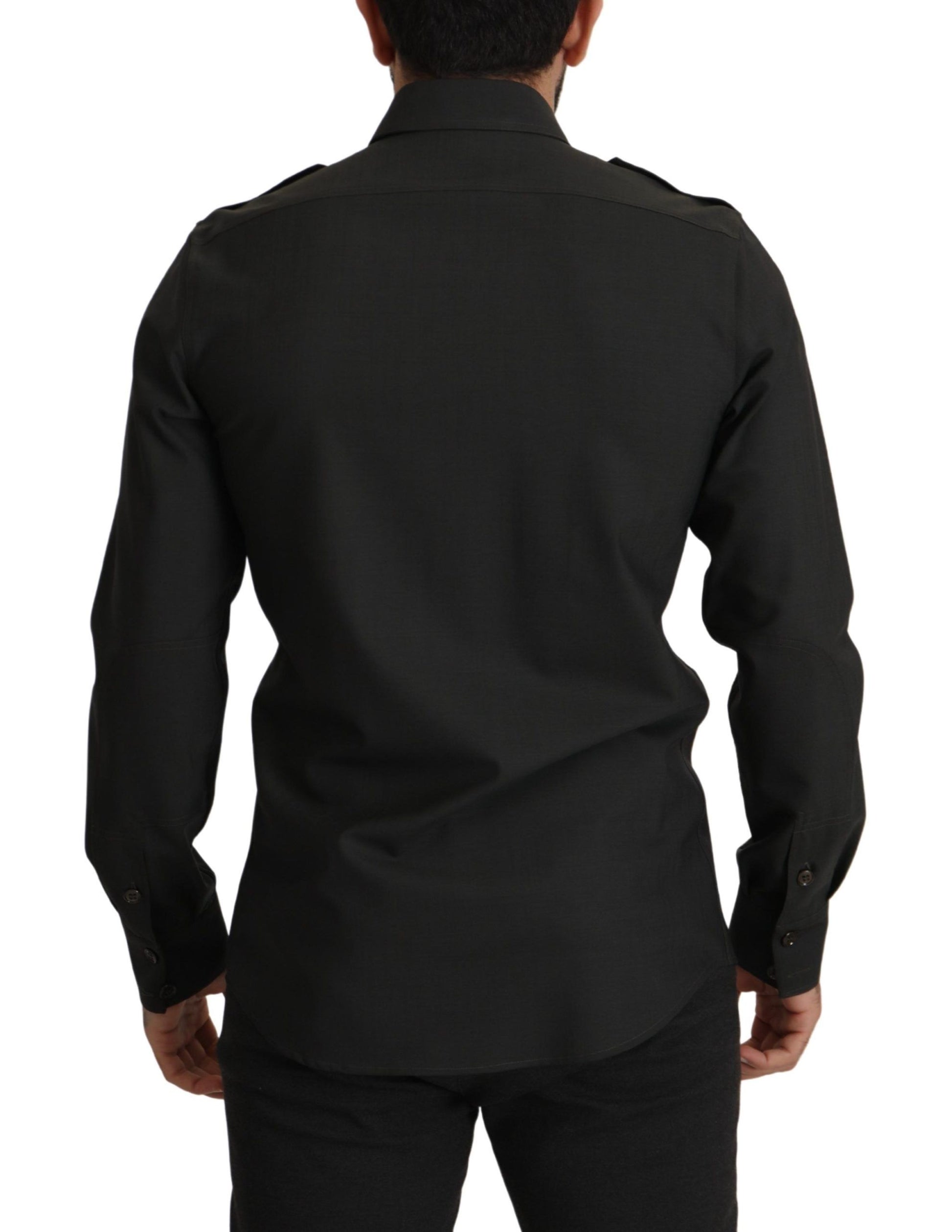 Dolce & Gabbana Dark Green Cotton Slim Fit Casual Men Shirt Dolce & Gabbana