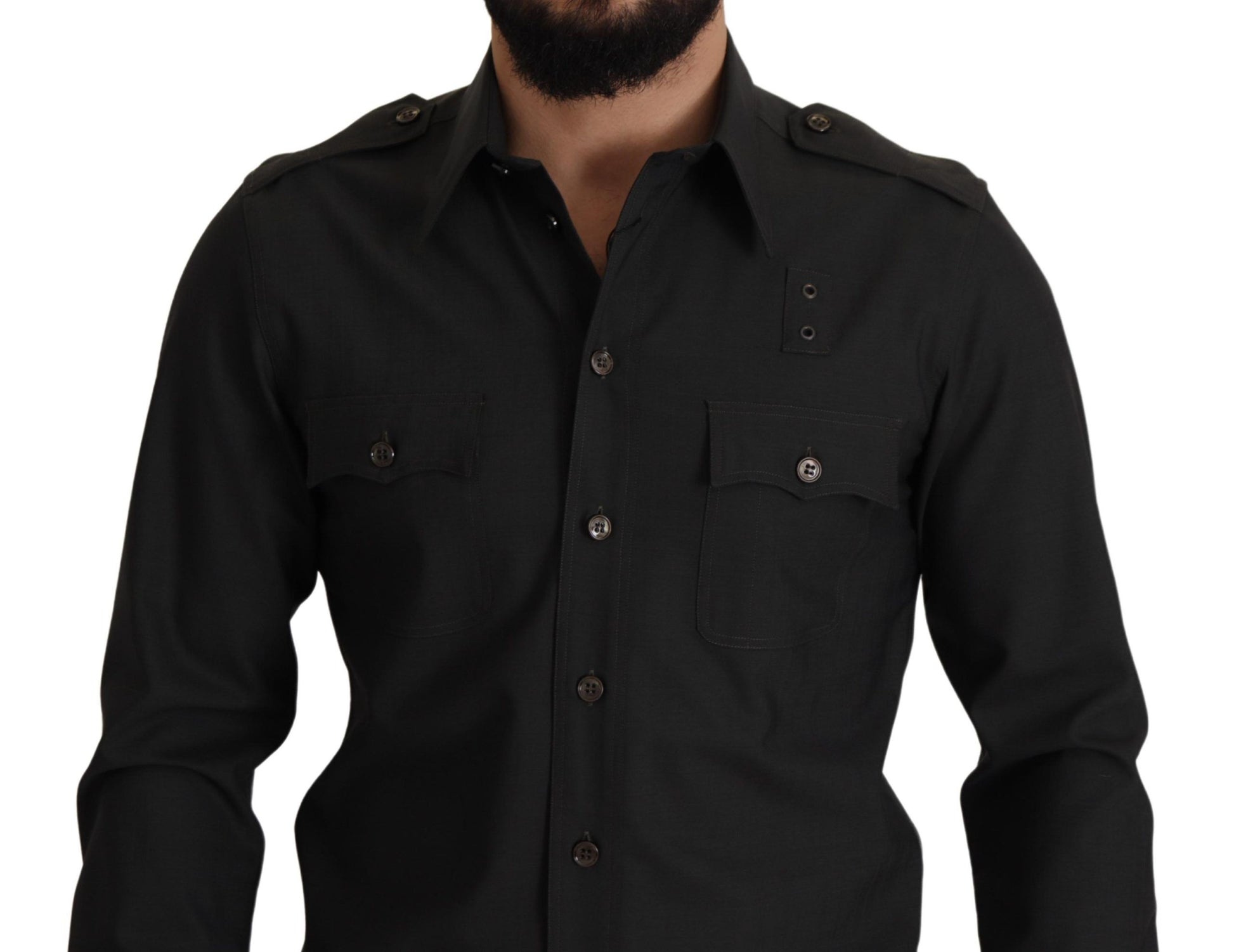 Dolce & Gabbana Dark Green Cotton Slim Fit Casual Men Shirt Dolce & Gabbana