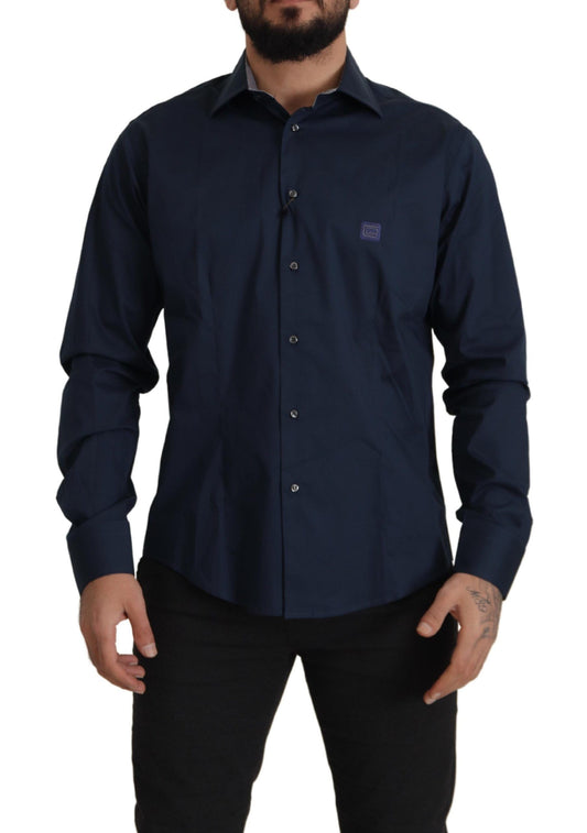 Roberto Cavalli Navy Blue Cotton Dress Formal Shirt Roberto Cavalli