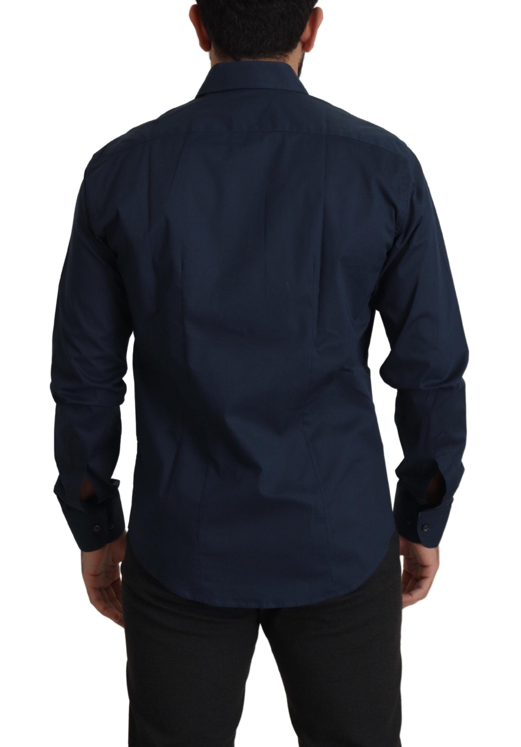 Roberto Cavalli Navy Blue Cotton Dress Formal Shirt Roberto Cavalli