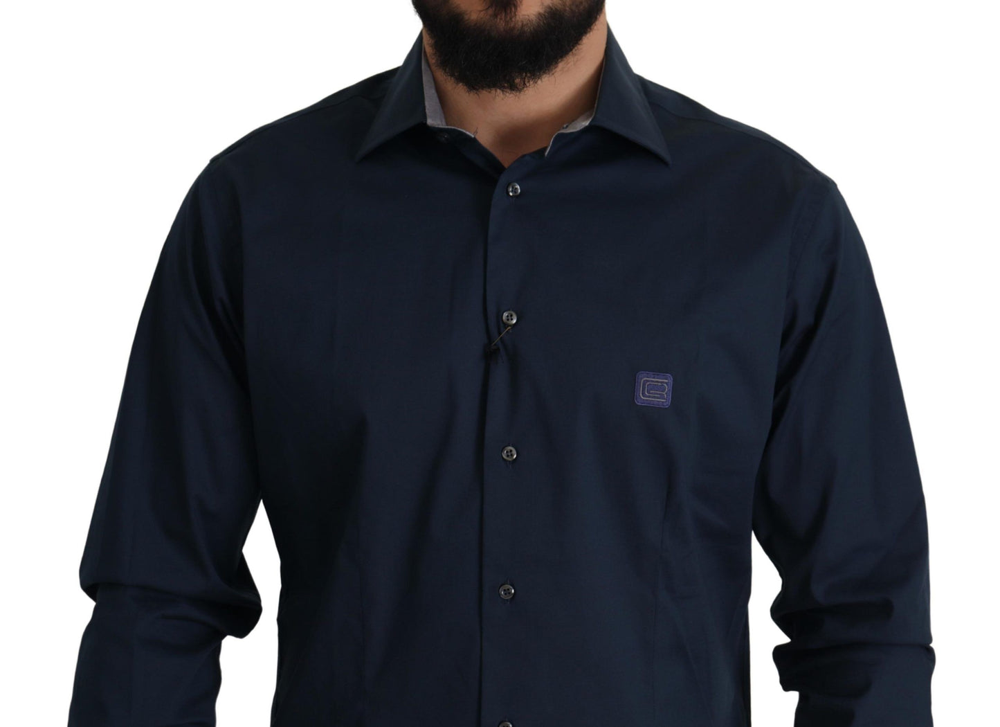 Roberto Cavalli Navy Blue Cotton Dress Formal Shirt Roberto Cavalli