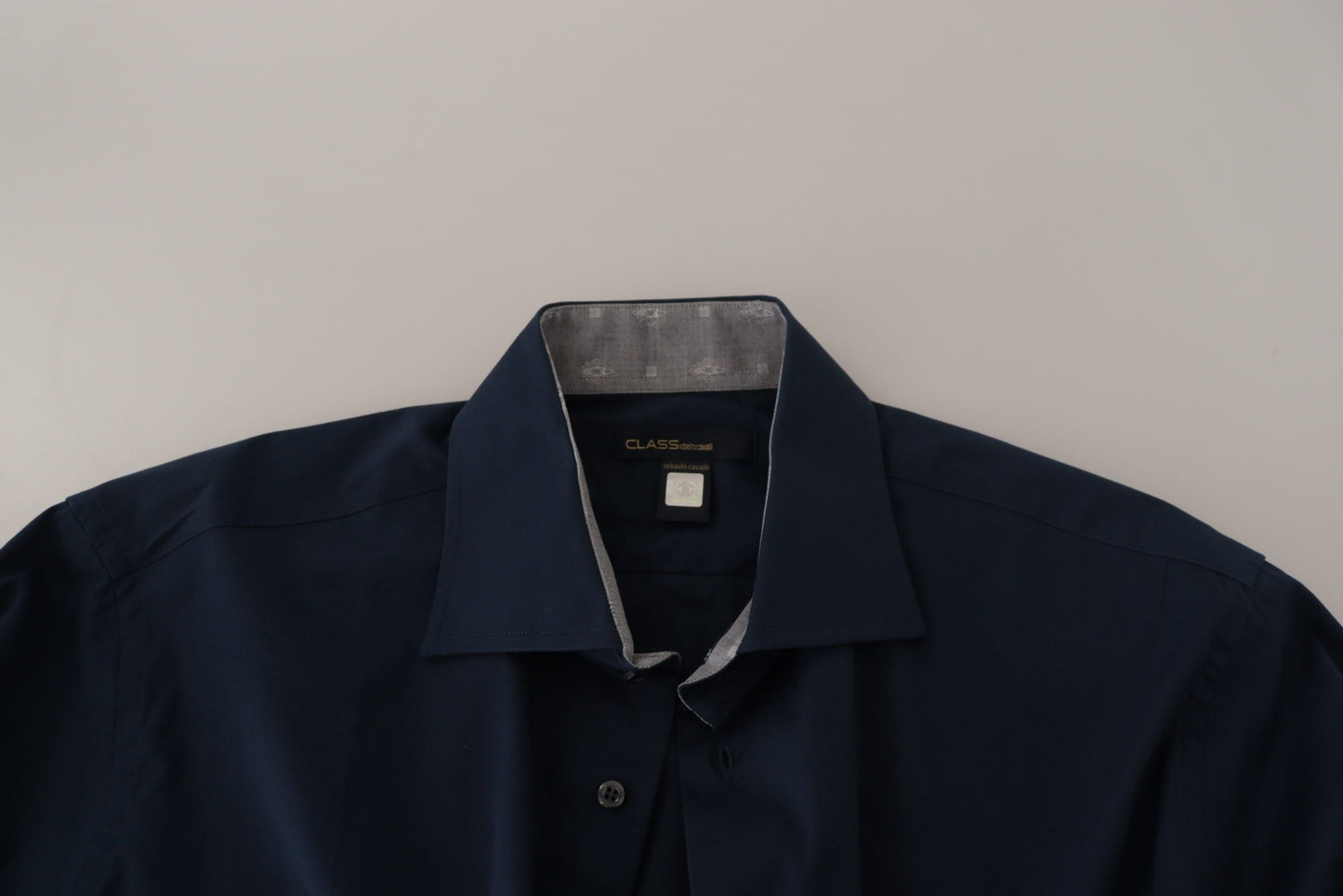 Roberto Cavalli Navy Blue Cotton Dress Formal Shirt Roberto Cavalli