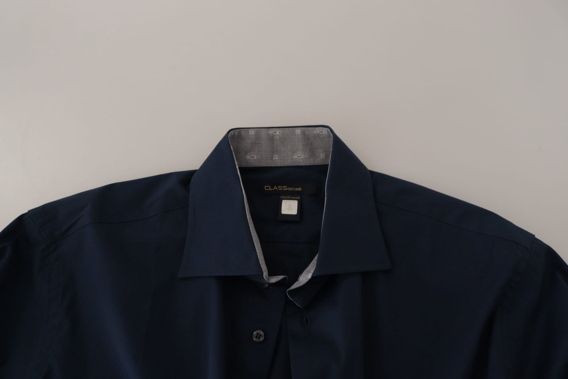 Roberto Cavalli Navy Blue Cotton Dress Formal Shirt Roberto Cavalli