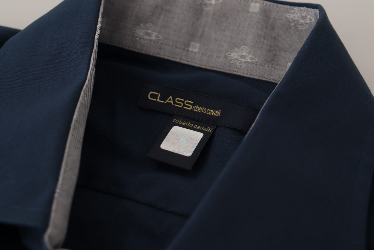 Roberto Cavalli Navy Blue Cotton Dress Formal Shirt Roberto Cavalli
