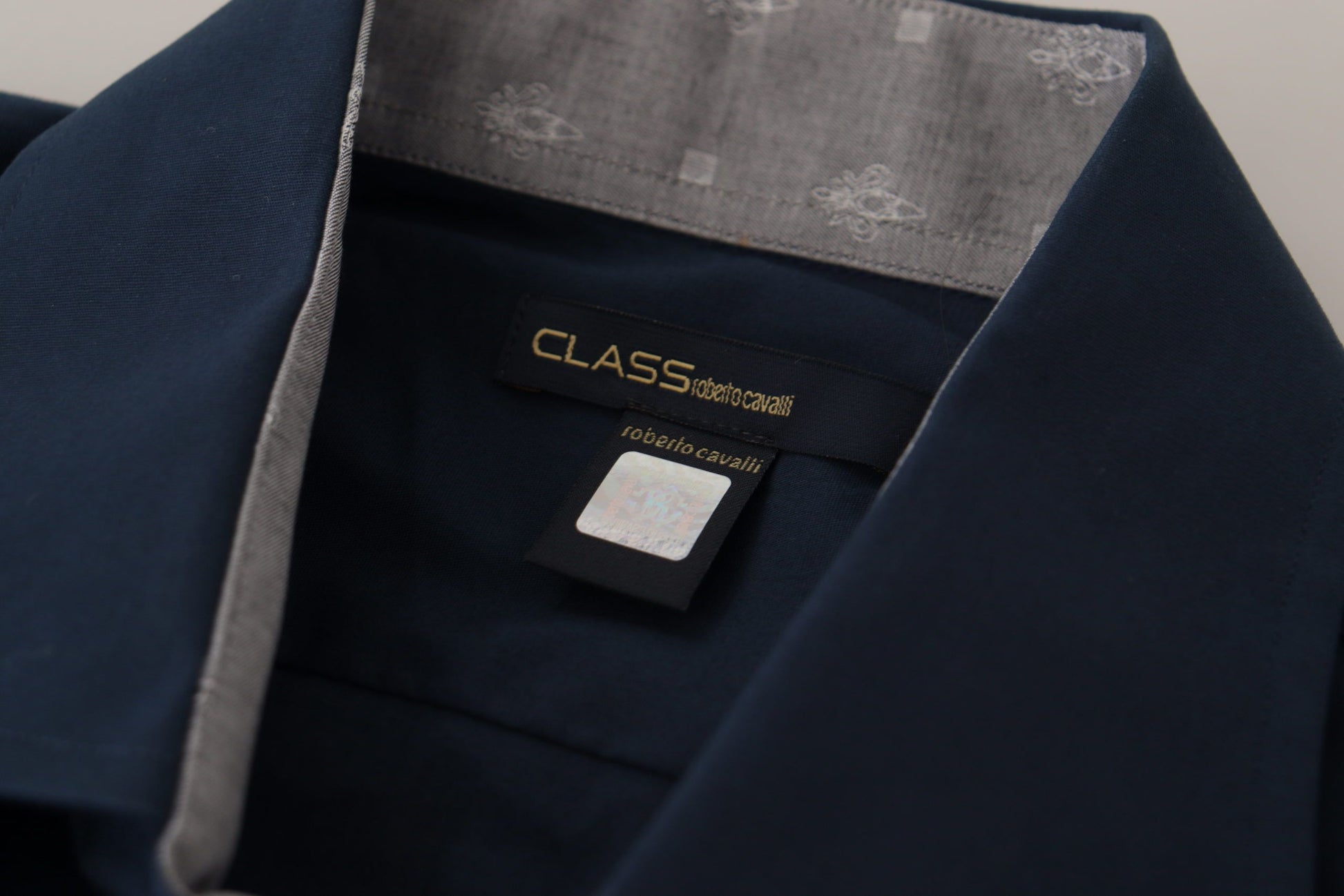 Roberto Cavalli Navy Blue Cotton Dress Formal Shirt Roberto Cavalli