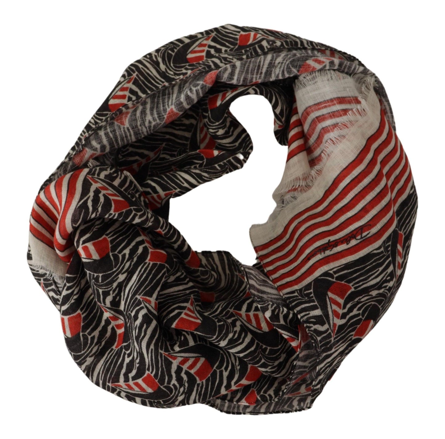 Dolce & Gabbana Black Red Linen Sailboat Stripe Print Shawl Scarf Dolce & Gabbana