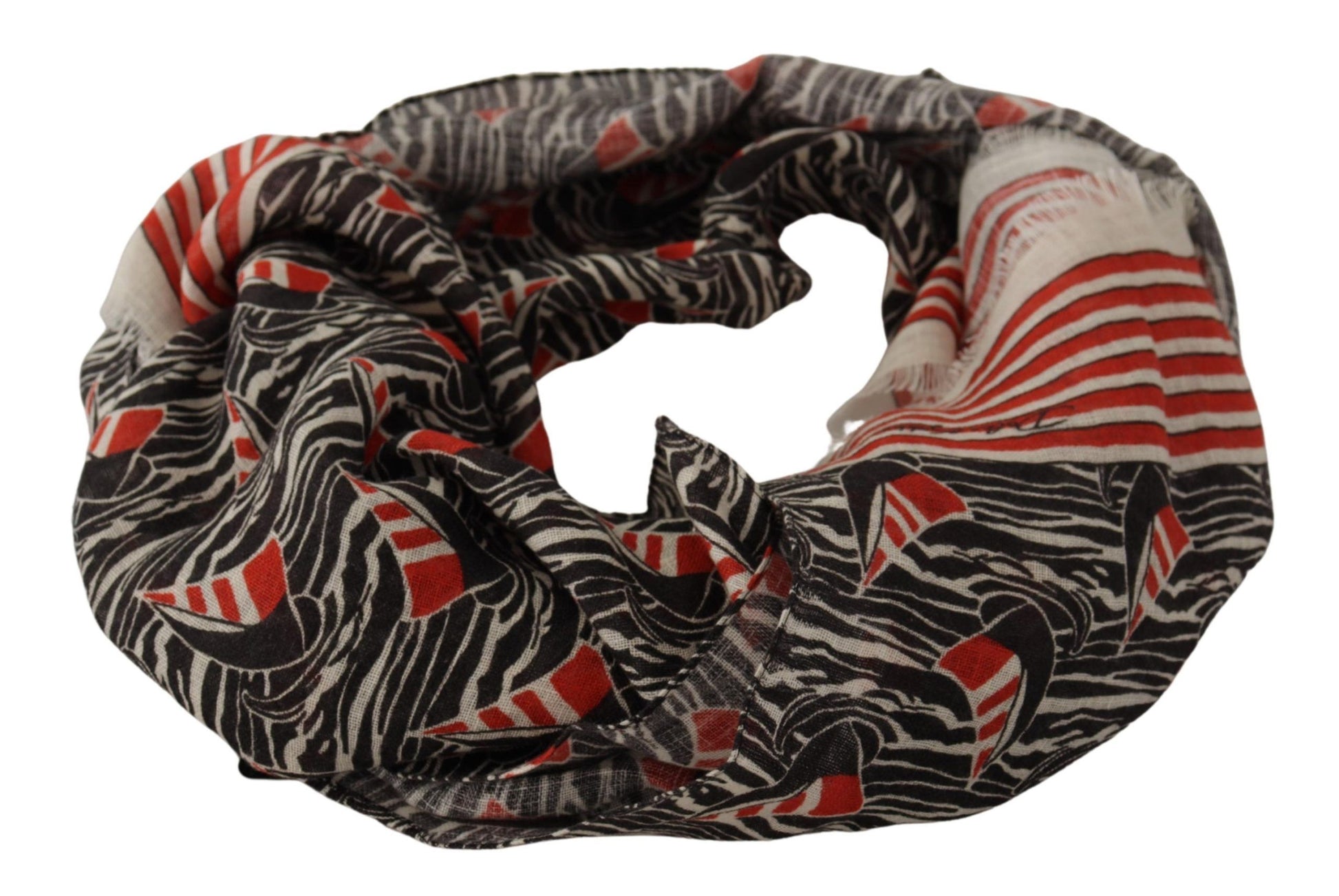 Dolce & Gabbana Black Red Linen Sailboat Stripe Print Shawl Scarf Dolce & Gabbana