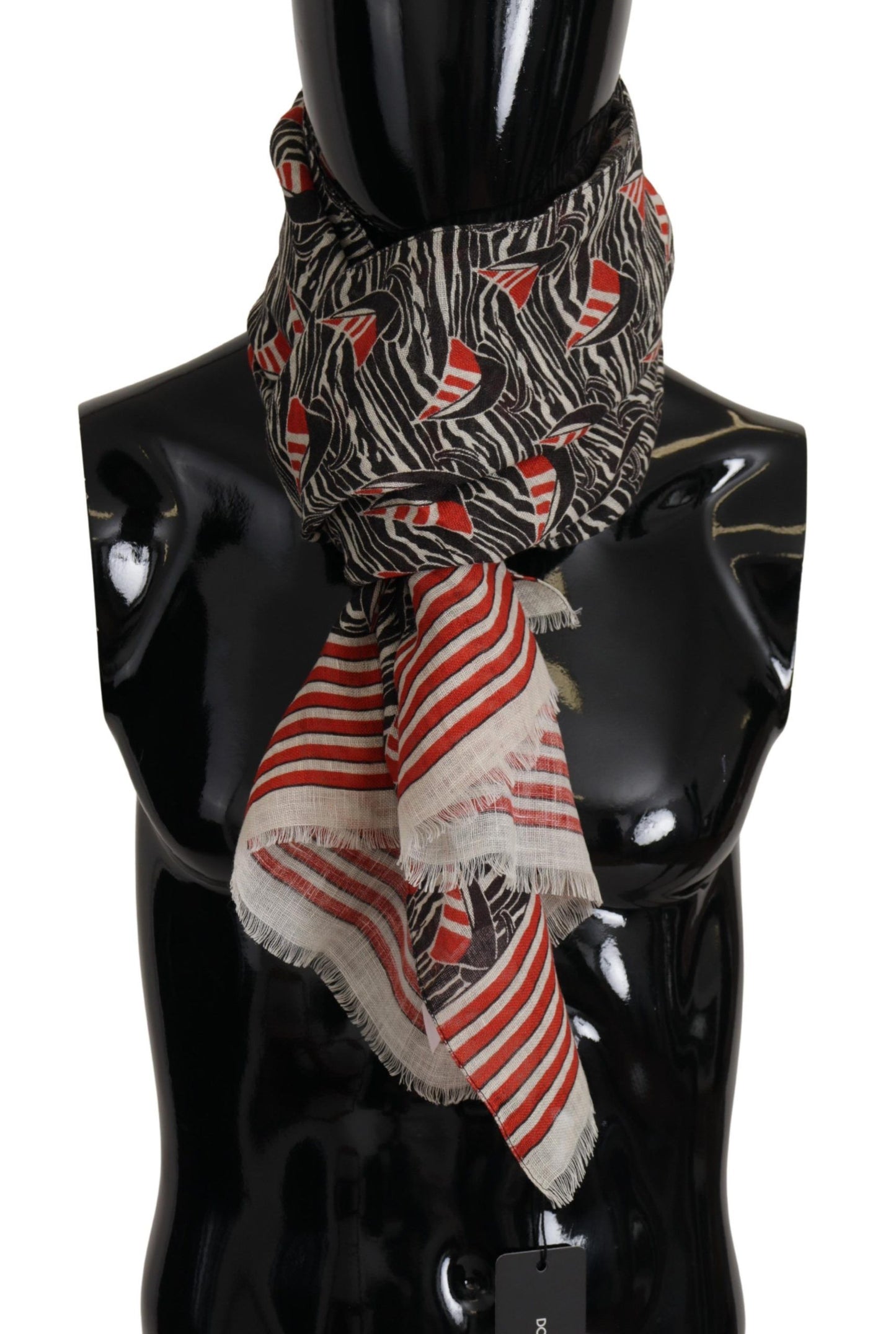 Dolce & Gabbana Black Red Linen Sailboat Stripe Print Shawl Scarf Dolce & Gabbana