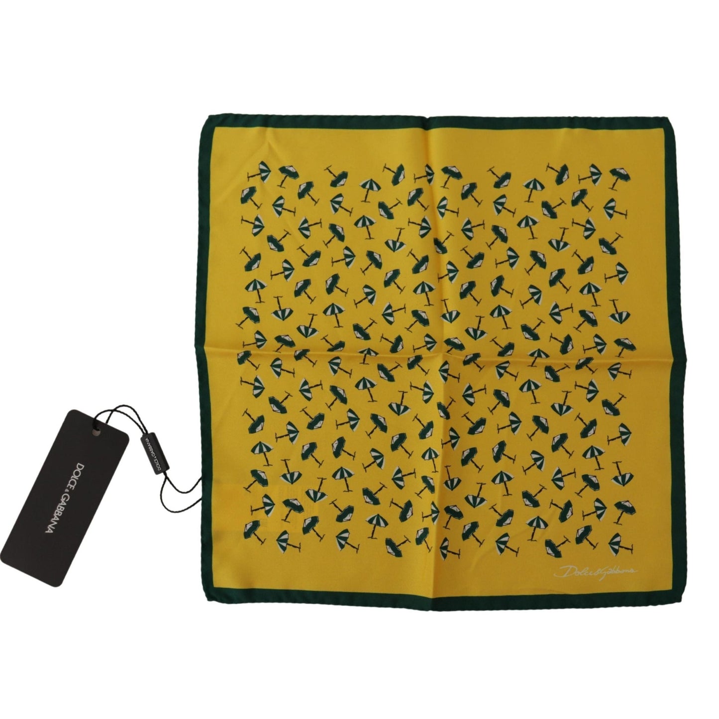 Dolce & Gabbana Yellow Printed DG Logo Square Mens Handkerchief Scarf