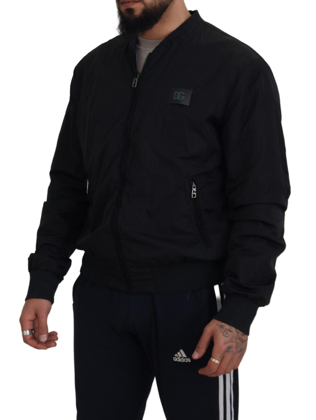Dolce & Gabbana Black Nylon Logo Bomber Zipper Jacket - Eljoys Fashion 