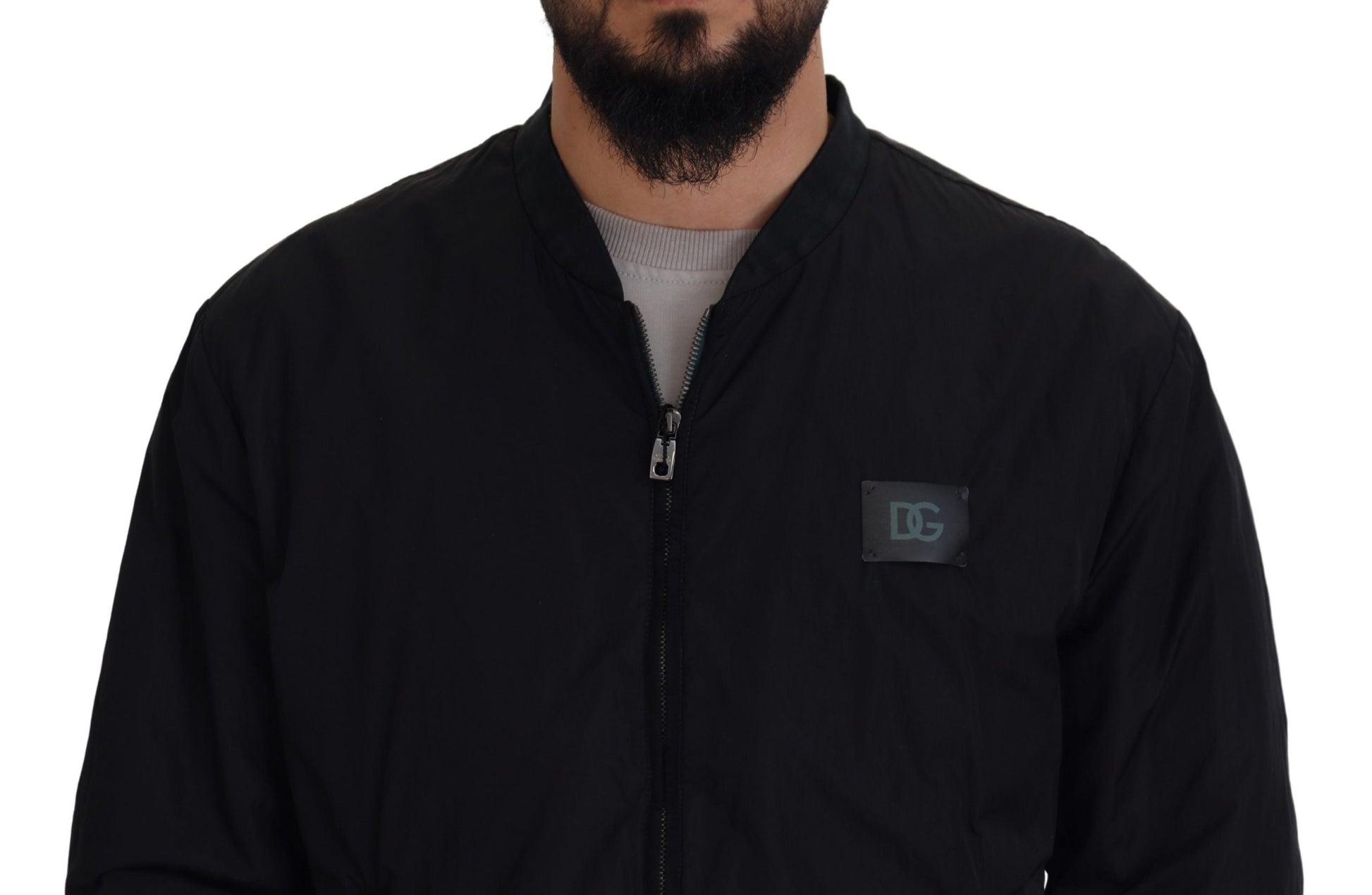 Dolce & Gabbana Black Nylon Logo Bomber Zipper Jacket Dolce & Gabbana