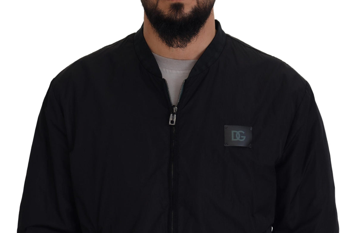 Dolce & Gabbana Black Nylon Logo Bomber Zipper Jacket - Eljoys Fashion 