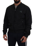 Dolce & Gabbana Black Nylon Logo Bomber Zipper Jacket - Eljoys Fashion 