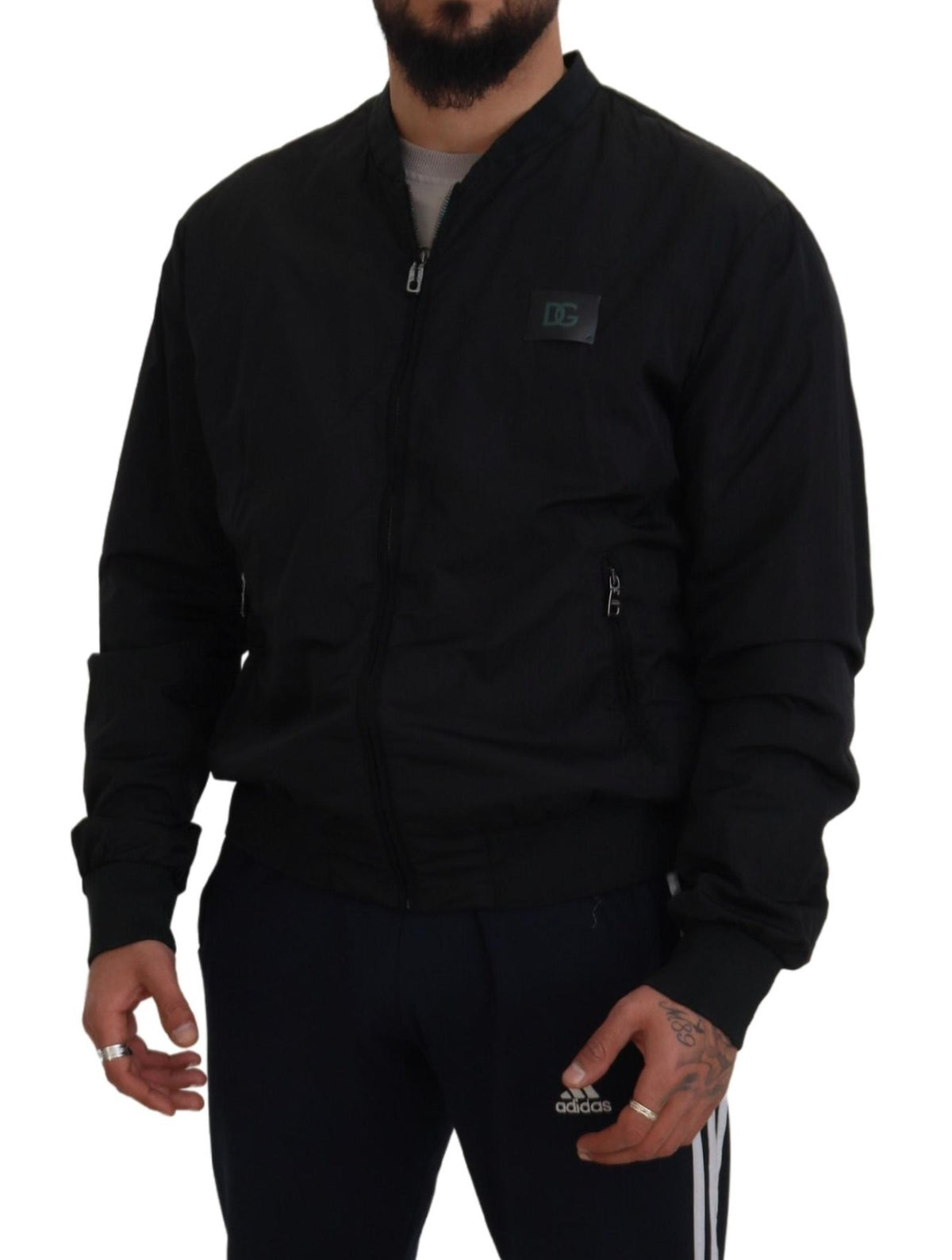Dolce & Gabbana Black Nylon Logo Bomber Zipper Jacket - Eljoys Fashion 