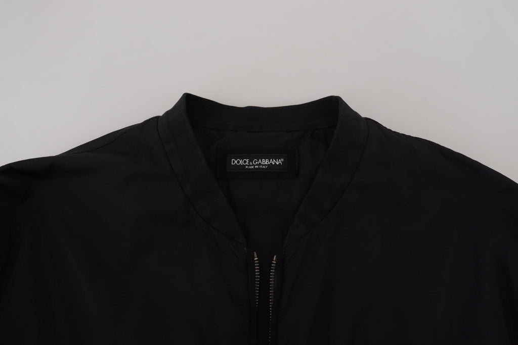 Dolce & Gabbana Black Nylon Logo Bomber Zipper Jacket - Eljoys Fashion 