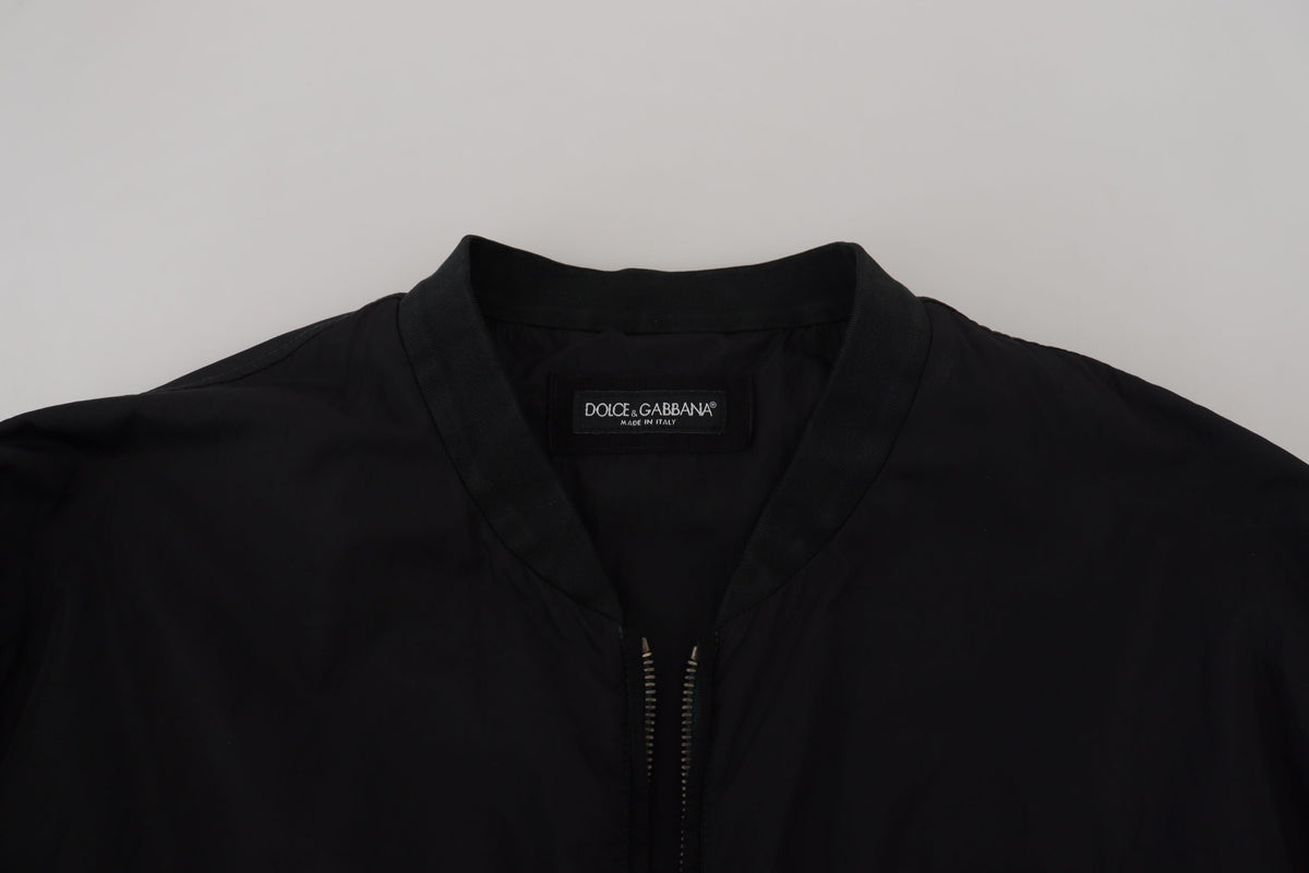 Dolce & Gabbana Black Nylon Logo Bomber Zipper Jacket - Eljoys Fashion 