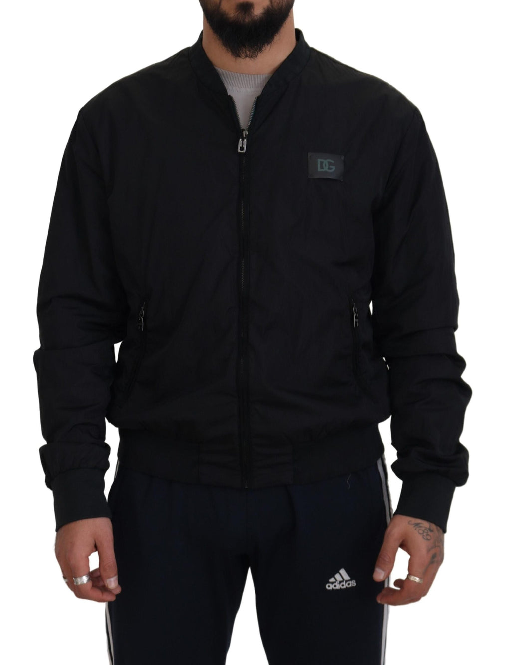 Dolce & Gabbana Black Nylon Logo Bomber Zipper Jacket - Eljoys Fashion 