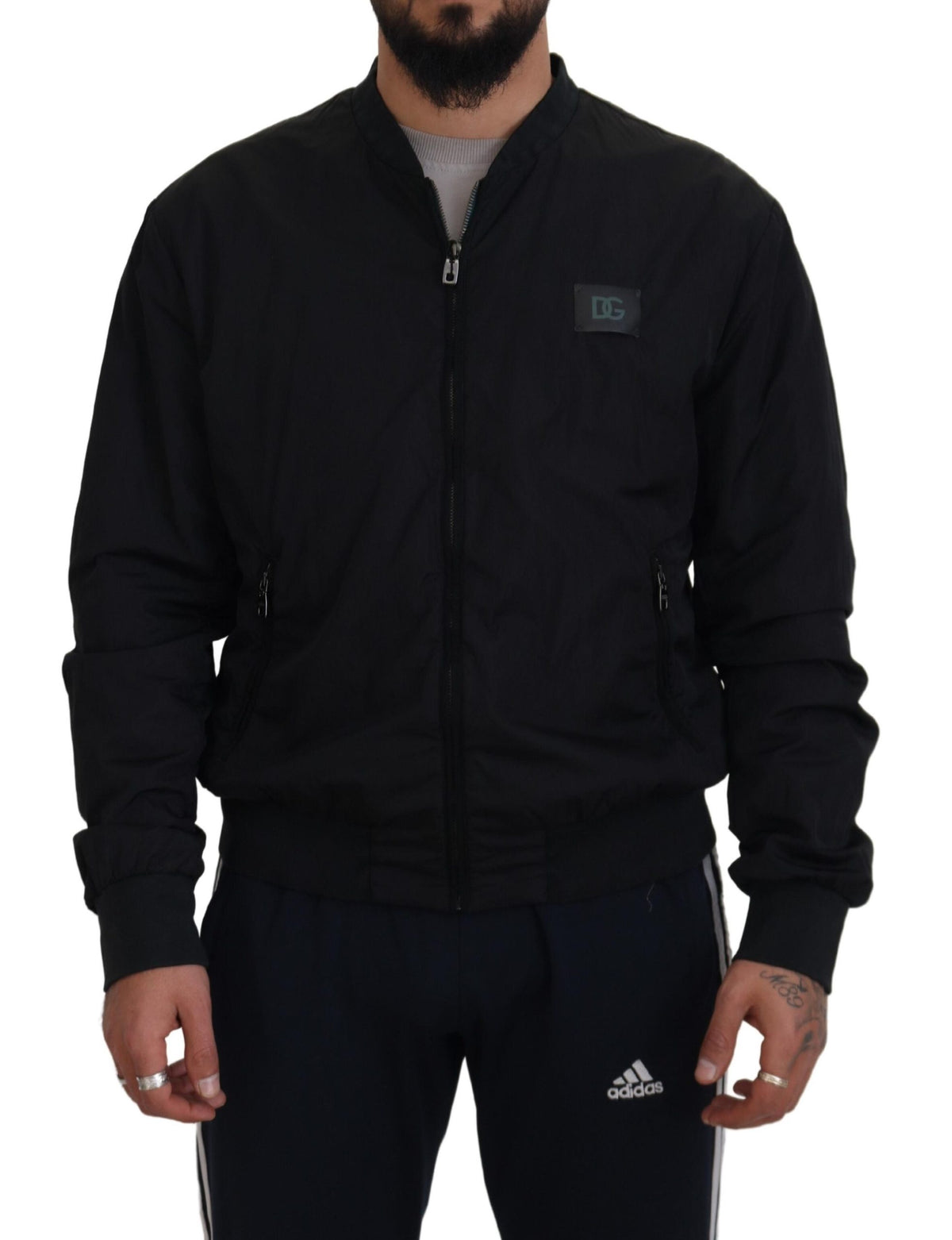 Dolce & Gabbana Black Nylon Logo Bomber Zipper Jacket - Eljoys Fashion 