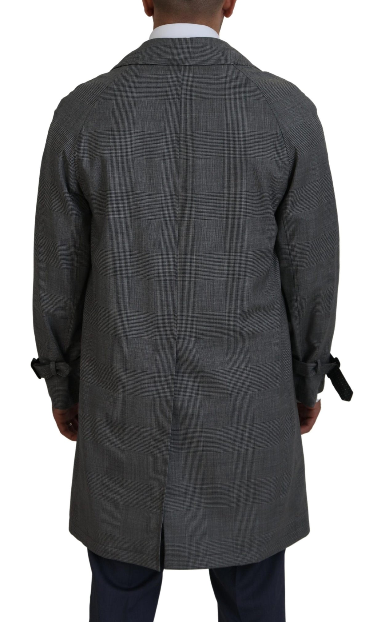 Dolce & Gabbana Gray Wool Plaid Long Trench Coat Jacket Trench Coat Jacket - Eljoys Fashion 