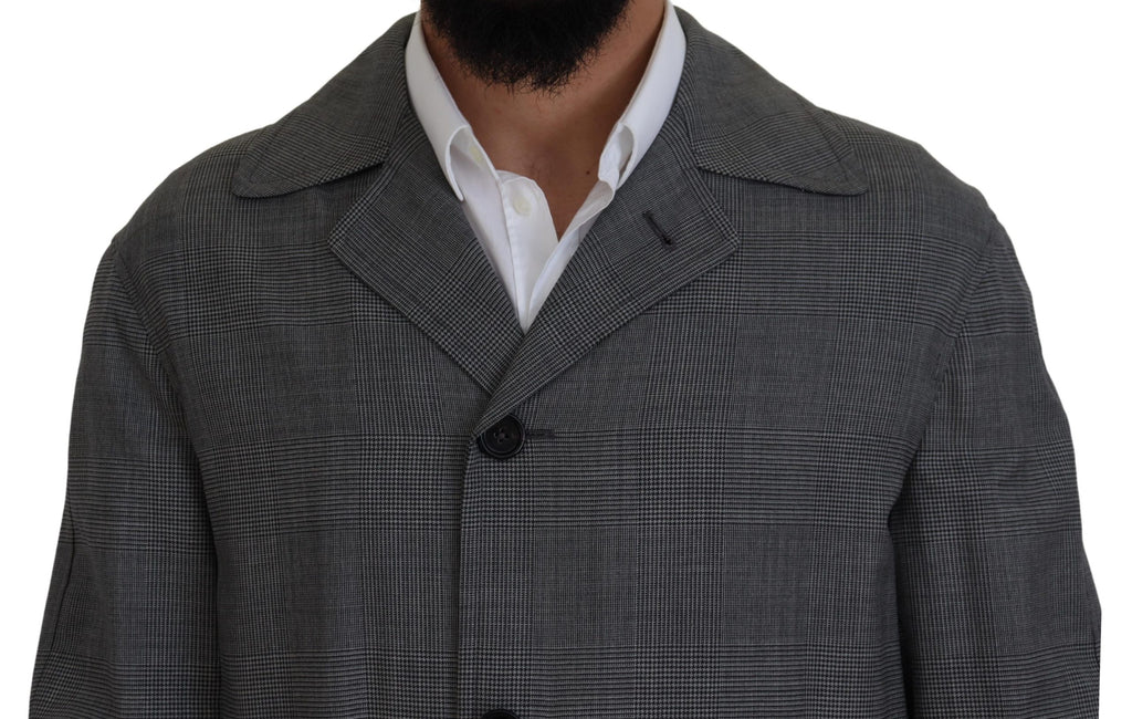 Dolce & Gabbana Gray Wool Plaid Long Trench Coat Jacket Trench Coat Jacket - Eljoys Fashion 
