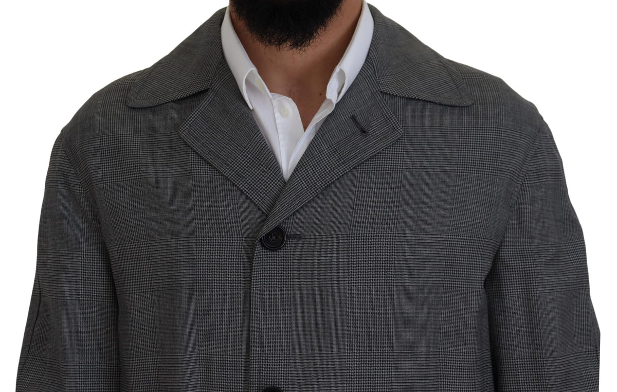 Dolce & Gabbana Gray Wool Plaid Long Trench Coat Jacket Trench Coat Jacket - Eljoys Fashion 