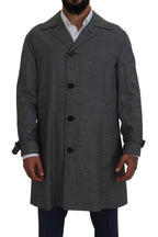 Dolce & Gabbana Gray Wool Plaid Long Trench Coat Jacket Trench Coat Jacket - Eljoys Fashion 
